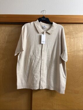 NWT Goodfellow & Co Cream Collared Button Down Short Sleeve Sweater Size XL